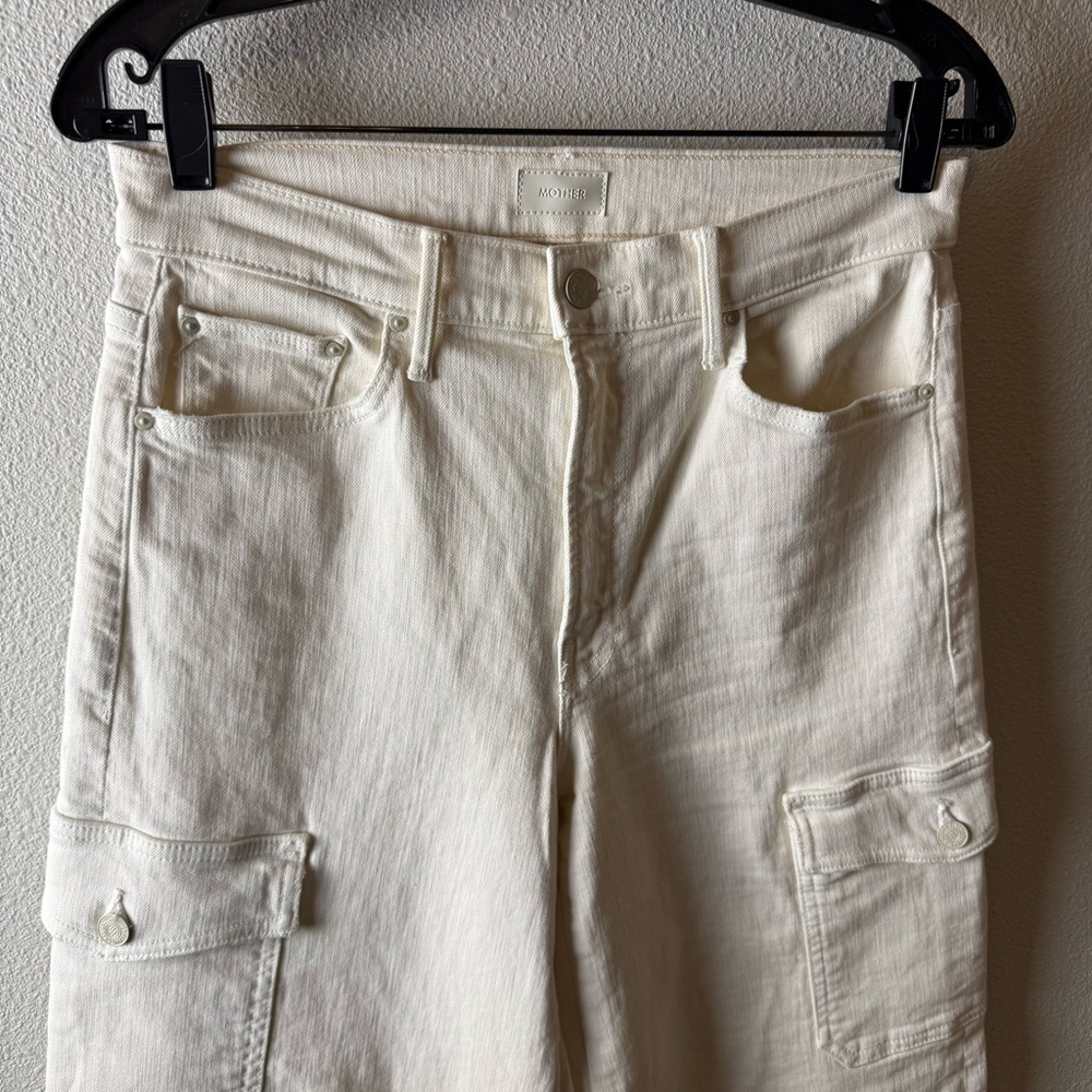 MOTHER The Undercover Cargo Sneak Wide Leg Jeans Cream Puffs Denim Women’s 28 - Picture 4 of 16